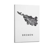 ZSZWHJ Póster vintage de mapa en blanco y negro de Europa, Alemania, Bremen, póster decorativo de lienzo para pared e impresión artística moderna para decoración de dormitorio familiar, 60 x 90 cm