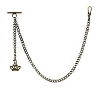 ZTA Albert - Reloj de bolsillo con cadena en T con diseño de corona, cadena colgante de eslabones de bordillo, 2 clips antiguos, barra en T para hombres, Bronce