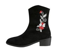 ZTBKW De mujer Botines Con Tacón Marrón Botas de montar Ancho Wade Vintage | Bota sin cordones con cremallera lateral para uso diario, botas occidentales para mujer, caña corta, botas de vaquero de ante