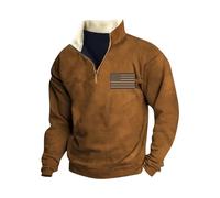 ZTBKW Jersey Vintage para Hombre - Sudadera Hombre con Cremallera Cuello Alto, Media Cremallera Sudadera con Estampado de Bandera Americana Suéter Casual Sudadera con Codo Parches Festivo Largo, café