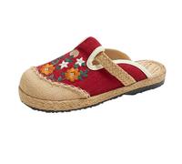 ZTBKW Zapatillas Planas para Mujer Oriental - Zapatos de Verano Cómodos - Alpargatas con Patrón de Flores Frente Cerrado Sandalias de Paja Tejidas Ligeras Zapatillas Suelas Suave Slides, rojo, 38 EU