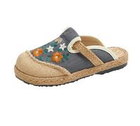 ZTBKW Zapatillas Planas para Mujer Oriental - Zapatos de Verano Cómodos - Alpargatas con Patrón de Flores Frente Cerrado Sandalias de Paja Tejidas Ligeras Zapatillas Suelas Suave Slides, gris, 39 EU