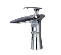 ZTCHSENZT Grifo De Baño En Cascada De Cobre con Pátina Negra Y Un Solo Orificio para Agua Caliente Y Fría,Silver