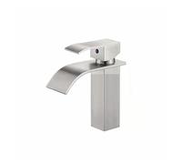 ZTCHSENZT Grifo De Cascada De Acero Inoxidable con Mezclador De Agua Caliente Y Fría, Diseño Curvo En Plata Cepillada, Grifos para Lavabo,Brushed Silver ARC