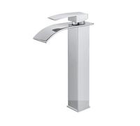 ZTCHSENZT Grifo De Cascada De Acero Inoxidable con Mezclador De Agua Caliente Y Fría, Diseño Curvo En Plata Cepillada, Grifos para Lavabo,Silver Curved High