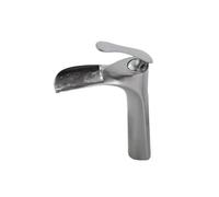 ZTCHSENZT Grifo De Cascada para Lavabo De Encimera De Un Solo Orificio, Totalmente De Cobre, con Lavabo De Agua Caliente Y Fría,Brushed Silver High