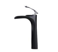 ZTCHSENZT Grifo De Cascada para Lavabo De Encimera De Un Solo Orificio, Totalmente De Cobre, con Lavabo De Agua Fría Y Caliente,Black+Silver High