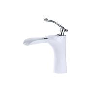 ZTCHSENZT Grifo De Cascada para Lavabo De Encimera De Un Solo Orificio, Totalmente De Cobre, con Lavabo De Agua Fría Y Caliente,White + Silver Short