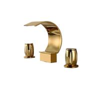 ZTCHSENZT Grifo De Lavabo Negro De Tres Orificios para Empotrar, Agua Fría Y Caliente, Estilo Retro, Salida En Cascada Y Acabado En Dorado.,Golden Heightening