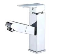 ZTCHSENZT Grifo Extraíble Cuadrado De Cobre, Acabado En D, Apto para Lavabos sobre Y Bajo Encimera,Silver