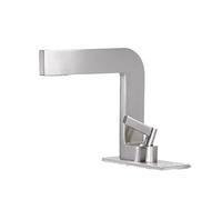 ZTCHSENZT Grifo Monomando para Lavabo Bajo Encimera De Un Solo Orificio En Plata Cepillada con Grifo Mezclador Estilo Hotel,Brushed Silver + Plate