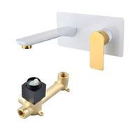 ZTCHSENZT Grifos De Baño De Cobre Blanco, Grifo De Lavabo Empotrado con Agua Fría Y Caliente Oculta, Incluye Caja,White Gold