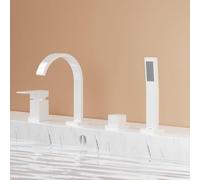 ZTCHSENZT Juego De Grifo De Ducha De Pared, Cabezal De Ducha, Grifo De Baño De 4 Orificios, Mezclador Monomando De Ducha, Cascada Negra, Cabezal De Ducha para Grifos De Baño,White