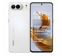 ZTE Nubia Air Pro, Smartphone Libre, 5G, Pantalla AMOLED FHD+ 144Hz, 8(+12) GB RAM, 512GB ROM, Ultra Fino 5.99 mm, Sumergible IP69, Android 16, Cámara 108 MP, Batería 5000mAh, Aero White (Blanco)