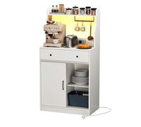 Ztexkee Aparador Cocina Mueble Auxiliar de Cocina Armario Buffet con Enchufe y LED, Mueble Microondas Cocina para Sala de Comedor Salón(Blanco, 70 x 40 x 134 cm)