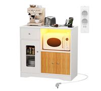Ztexkee Aparador Cocina Mueble Auxiliar de Cocina Armario Buffet con Enchufe y LED, Mueble Microondas Cocina para Sala de Comedor Salón(Blanco y Roble, 83 x 40 x 80 cm)