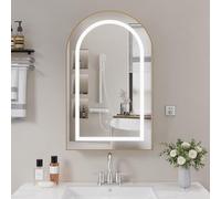 Ztexkee Armario Baño con Espejo LED iluminación y Función Antivaho Arqueada Armario de Pared Colgante con 3 Estanteria 50x80x15cm Dorado y Blanco