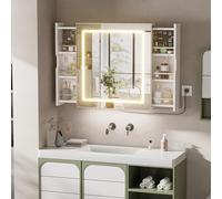 Ztexkee Armario Baño con Espejo LED iluminación y Función de desempañadora 60(94) x65x16 cm Armario Baño Espejo de Pared con 2 Compartimentos de Almacenamiento y una Lupa de 10x