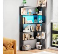 Ztexkee Estantería esquinera con Barra de luz LED Librería de 5 Niveles 169 cm Estantería en Forma de L Estante de Almacenamiento para Dormitorio, salón, Cocina, Oficina en casa Negro