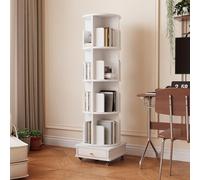 Ztexkee Librería giratoria con ruedas, color blanco, con 1 cajón, estantería esquinera giratoria de madera, para salón, dormitorio, estudio (circular, 4 niveles)