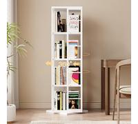 Ztexkee Librería giratoria con ruedas, color blanco, con 1 cajón, estantería esquinera giratoria de madera, para salón, dormitorio, estudio (40 x 40 x 137 cm, 4 niveles)