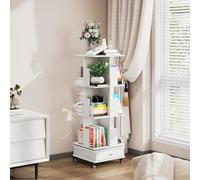 Ztexkee Librería giratoria con ruedas - Estantería para niños con 1 cajón, estantería de esquina giratoria de madera, para salón, dormitorio, estudio (cuadrada, 3 niveles)
