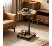 Ztexkee Mesa Auxiliar con Ruedas Mesa para Sofá de Altura Regulable Mesa Auxiliar en Forma de C, Tablero giratoria 360° para salón, Dormitorio Marrón