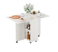 Ztexkee Mesa Plegable de Comedor con Ruedas Alas Abatibles móvil Mesas Estante de Almacenamiento Mesa de Cocina Plegable para Salón (Blanco, 120x70x78cm)