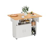 Ztexkee Mesa Plegable de Comedor con Ruedas Alas Abatibles móvil Mesas Estante de Almacenamiento Mesa de Cocina Plegable para Salón (Blanco y Madera, 100x70x78cm)