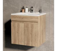 Ztexkee Mueble de Baño con Lavabo Armario de Baño con Lavabo 60x46x64cm Suspendido Mueble de Baño para baños y aseos (Grifo no Incluido) Blanco y Amarillo Claro