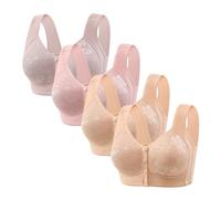 ZTFYKLIN 4 Pieces of Front Open Buckle Top Support Without Ring Beauty Back Middle Bra Large Size Thin Vest Type Gathered Underwear Sujetadores Aros Mujer (Gold, 38) Sujetador Sin Tallas Grandes