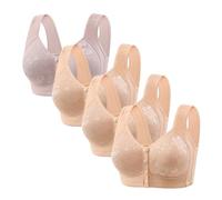 ZTFYKLIN 4 Pieces of Front Open Buckle Top Support Without Ring Beauty Back Middle Bra Large Size Thin Vest Type Gathered Underwear Sujetadores Aros Mujer (Khaki, 38) Sujetador Invisible Pecho