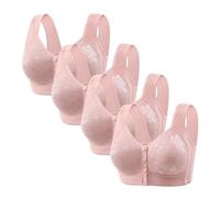 ZTFYKLIN 4 Pieces of Front Open Buckle Top Support Without Ring Beauty Back Middle Bra Large Size Thin Vest Type Gathered Underwear Sujetadores Aros Mujer (Pink, 44) Sujetador Invisible