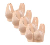 ZTFYKLIN 4 Pieces of Front Open Buckle Top Support Without Ring Beauty Back Middle Bra Large Size Thin Vest Type Gathered Underwear Sujetadores Aros Mujer (Beige, 44) Sujetador Sin Invisible