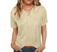 ZTFYKLIN Blusa Mujer Women's Short Sleeve Cotton Linen Blouses Led Top T Shirt Solid Color Comfy Tops 2025 Spring Casual (Khaki, S) Camiseta Camisetas Ropa+De+Mujer De Camisa Navideña Ropa