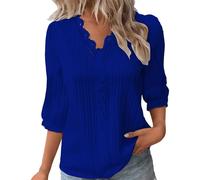 ZTFYKLIN Camisa Mujer Women Summer Lace V Neck Plain Elegant Shirt Fashion Solid Color Blouse 3/4 Length Sleeve Plus Size Scrub Tops (Bu1, XXXL) Camisas De Winter Clothes For Camiseta Encaje Top
