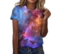 ZTFYKLIN Camisa Mujer Women's 3 T Shirts Glitter Blouse Fashionable Starry Round Neck Short Sleeve Tops For Costumes (Hot Pink, M) Ropa Fiesta Camiseta Manga Larga Marron Lila Blusas Elegantes