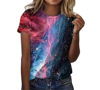 ZTFYKLIN Camisa Mujer Women's 3 T Shirts Glitter Blouse Fashionable Starry Round Neck Short Sleeve Tops For Costumes (Pink, L) Camiseta Blusas Fiesta Top Azul Electrico Oxford Verde Camisas De