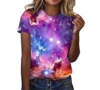 ZTFYKLIN Camiseta Interior Mujer Women's 3 T Shirts Glitter Blouse Fashionable Starry Summer Round Neck Short Sleeve Tops For Costumes (Pink, XL) Roja Top Fiesta Ropa Japonesa Azul Manga Larga