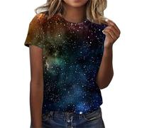 ZTFYKLIN Camiseta Interior Mujer Women's 3 T Shirts Glitter Blouse Fashionable Starry Summer Round Neck Short Sleeve Tops For Costumes (Hot Pink, S) Top Fiesta Camisa Blusa Talla Grande Ropa De
