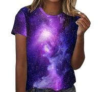ZTFYKLIN Camiseta Mujer Women's 2025 Starry Shirt 3 T Glitter Fashion Summer Round Neck Short Sleeve Top Outfit (Purple, XL) Ropa Fiesta Blazer Rayas Blusones Larga Blusa Plateada Moda Otoño