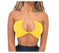 ZTFYKLIN Camiseta Negra Mujer Prow Strappy No Tops Crusscross Frenulum Solid Women Sexy Passion Ring Women'S Blose (Yellow, M) Suéter Primavera Boss Bandeau Top Womens Mono Rojo Corto Gym Shorts