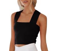 ZTFYKLIN Camiseta Tirantes Mujer Top De Anchos Punto Estilo Vacaciones Casual Y Sencillo Verano para Mujer. (Black, M) Wrangler Corset Gris Braga Cuello Larga Camisa Blanca Basica Tops Sexy