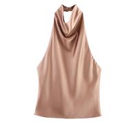 ZTFYKLIN Camiseta Tirantes Mujer Top Tipo Chaleco con Cuello Colgante, Informal, Sexy Y para (Gold, L) Negra Blusas Sin Mangas Boss Rojo Red Marca Halter Blusones Vestidos Saten