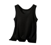 ZTFYKLIN Camisetas Blancas Mujer Camiseta Sin Mangas Para Mujer, Con Sujetadores Incorporados, Camisa Acolchada Sujetador De Estante, Informales Ajuste (Black, L) Monos Verano 2025 Chaleco