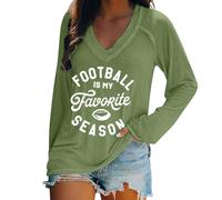 ZTFYKLIN Camisetas Manga Larga Mujer Football Is My Favourite Season Shirt Camiseta De para Amantes del Fútbol con Cuello En V (Green, XXXL) Moda Camisa Blusa Dorada Básicas Blusas Lino Verde