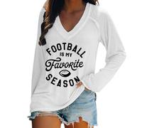ZTFYKLIN Camisetas Manga Larga Mujer Football Is My Favourite Season Shirt Camiseta De para Amantes del Fútbol con Cuello En V (White, XL) Camisa Top Fiesta Blusa Elegante Morado Túnica Blanca