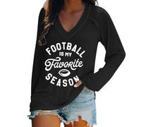 ZTFYKLIN Camisetas Manga Larga Mujer Football Is My Favourite Season Shirt Camiseta De para Amantes del Fútbol con Cuello En V (Black, XXL) Ropa Elegante Fiesta Basicas Blusa Blusas Y Camisas
