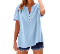 ZTFYKLIN Camisetas Manga Larga Mujer Women's Fashion Casual V Neck Down Short Sleeve Top T Shirt (Light Blue, M) Camiseta Roja Blusas De Elegantes Plus Size Camisa Morada Blanca Volante Camisas