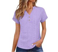 ZTFYKLIN Camisetas Manga Larga Mujer Women's Tops Eyelet Embroidery Summer Spring Fashion Clothes Going out 2024 Casual Short Sleeve Shirts T (Light Violet, XXXXL) Blusones Ropa+De+Mujer Top